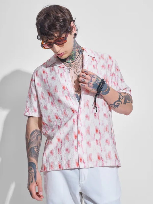 Off White Printed Relaxed Fit Casual Shirt