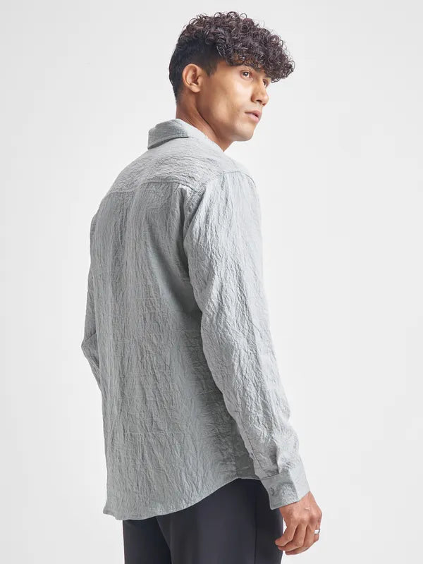 Grey Self Design Relaxed Fit Casual Shirt
