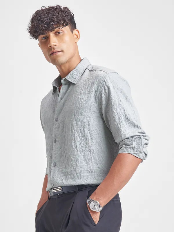 Grey Self Design Relaxed Fit Casual Shirt
