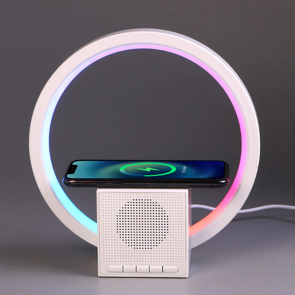 Wireless Charging Aura LED Lamp with High-Quality Speaker for Desk, Bedroom, and Living Room