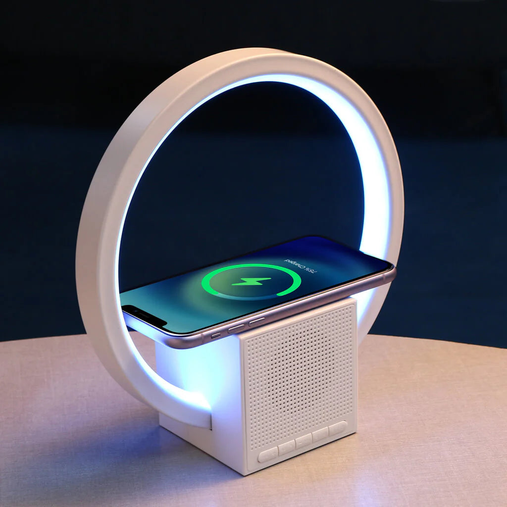 Wireless Charging Aura LED Lamp with High-Quality Speaker for Desk, Bedroom, and Living Room