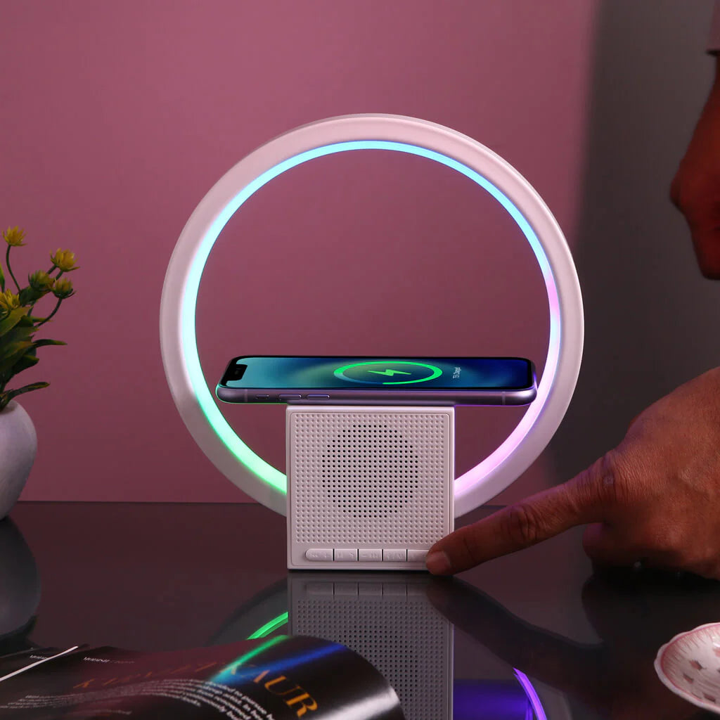 Wireless Charging Aura LED Lamp with High-Quality Speaker for Desk, Bedroom, and Living Room
