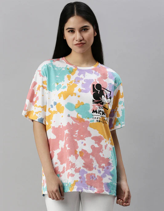 Trendy Oversized T-shirt with Colorful Tie-Dye and Mickey Design
