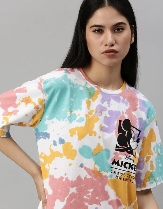 Trendy Oversized T-shirt with Colorful Tie-Dye and Mickey Design