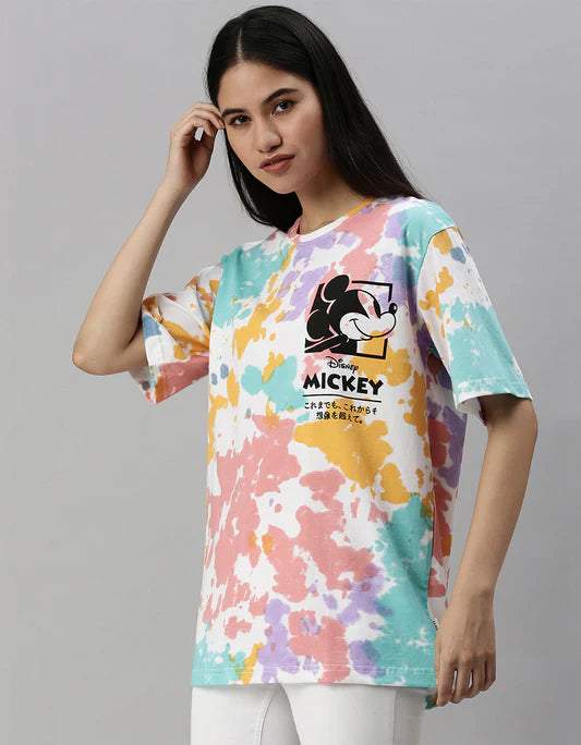 Trendy Oversized T-shirt with Colorful Tie-Dye and Mickey Design