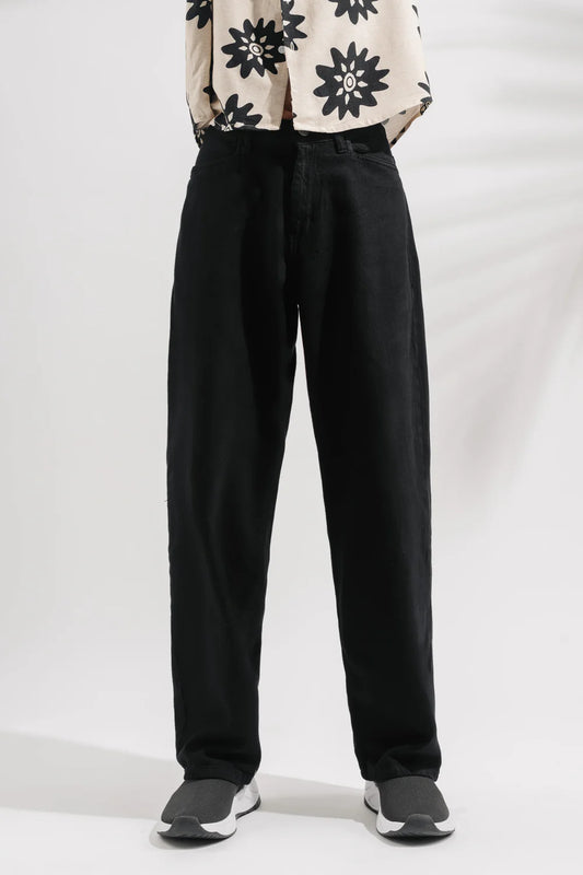 Men’s Casual Black Baggy Straight Cut Jeans
