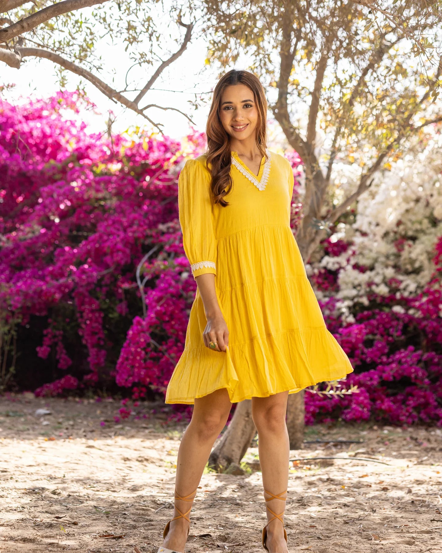 Classic Yellow Lace Dress with Elegant Detailing, Flattering Silhouette, and Timeless Feminine Appeal for Day and Evening Occasions