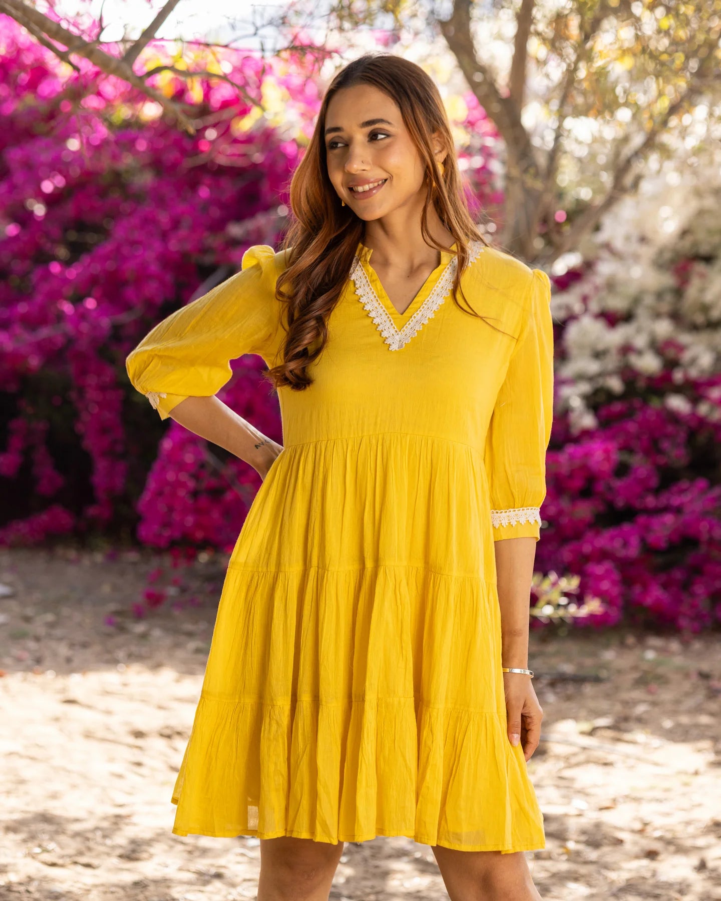 Classic Yellow Lace Dress with Elegant Detailing, Flattering Silhouette, and Timeless Feminine Appeal for Day and Evening Occasions