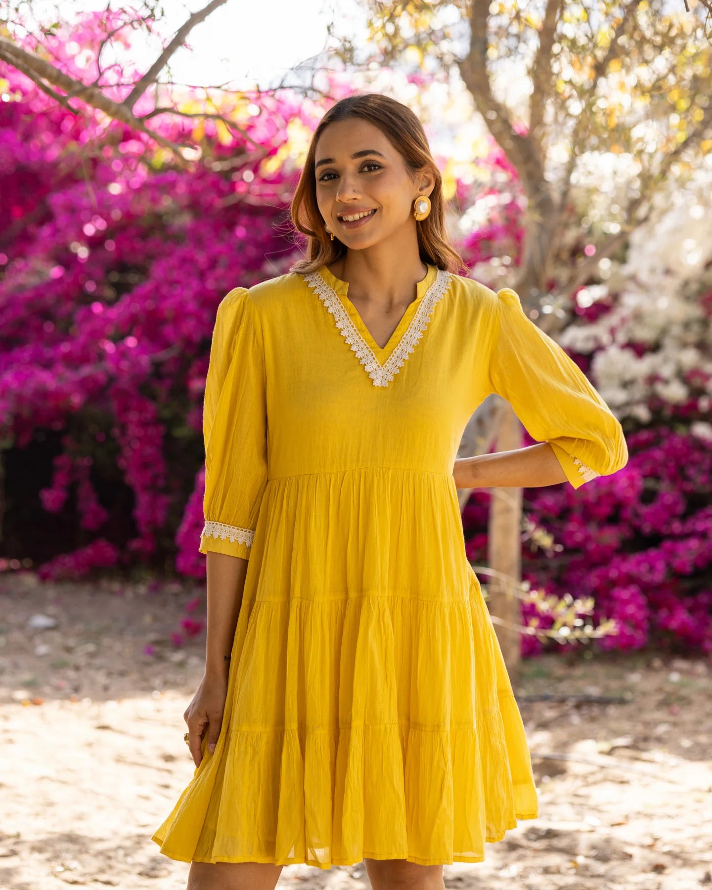 Classic Yellow Lace Dress with Elegant Detailing, Flattering Silhouette, and Timeless Feminine Appeal for Day and Evening Occasions