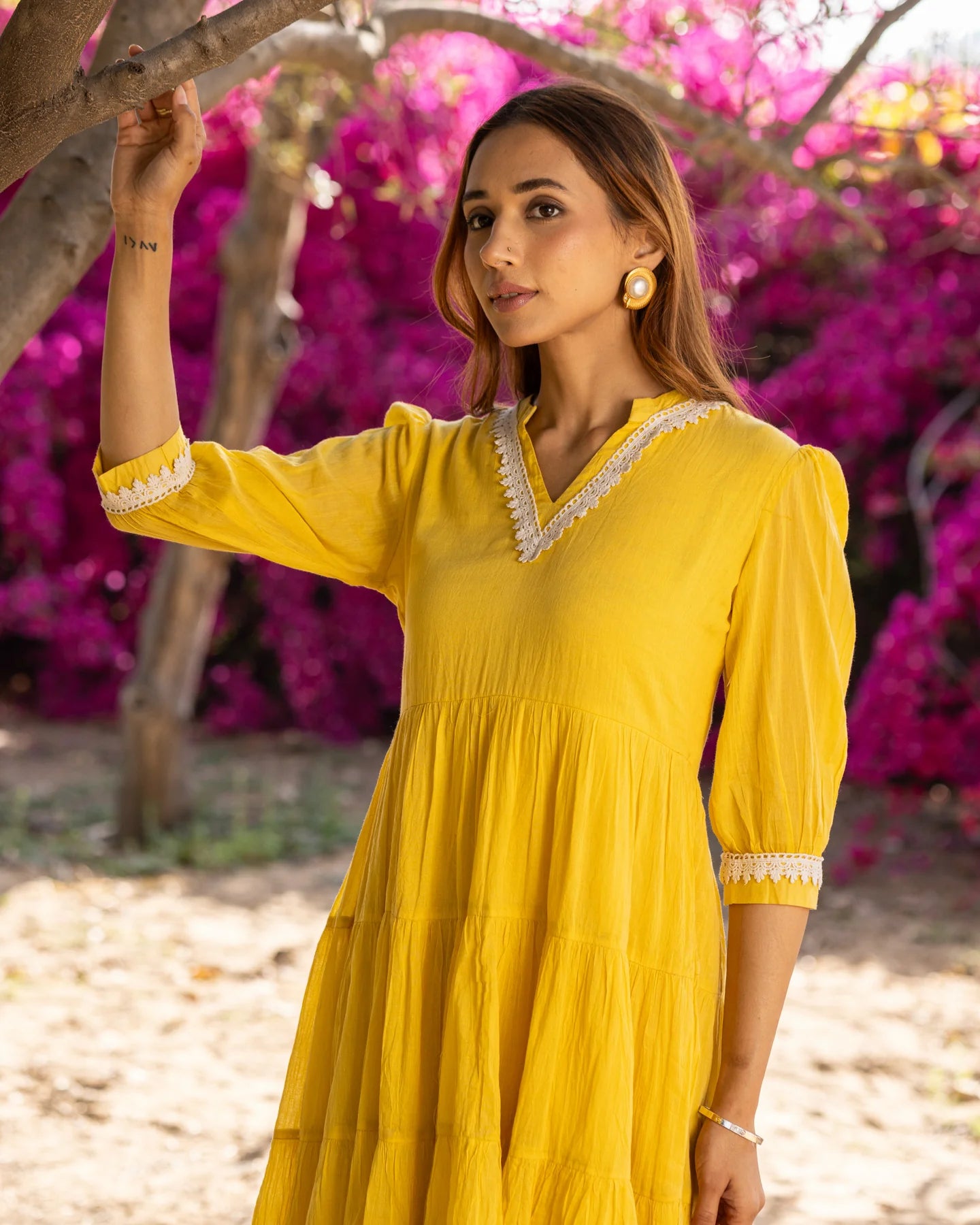Classic Yellow Lace Dress with Elegant Detailing, Flattering Silhouette, and Timeless Feminine Appeal for Day and Evening Occasions