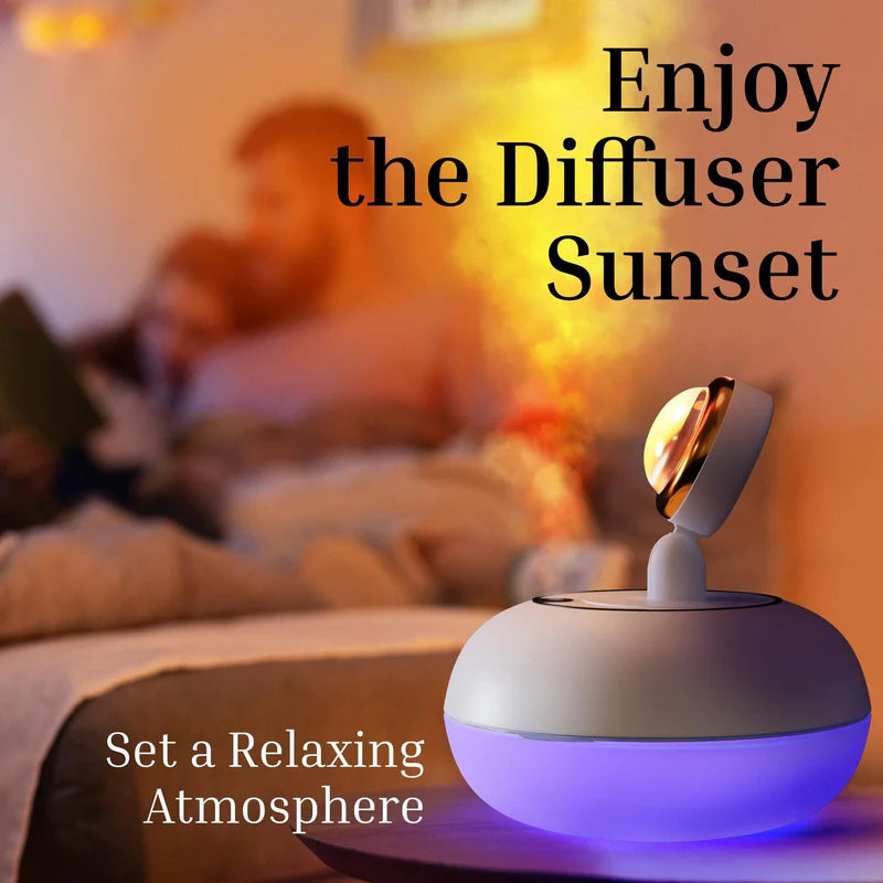 Dual Function Sunset Lamp and Humidifier with 360° Rotating Head and Multiple Mist Levels