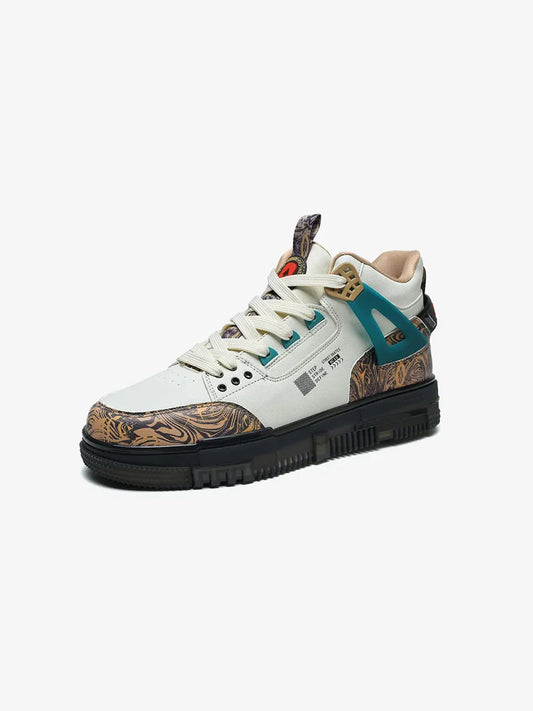 Beige Mid Top Premium Flat Sole Sneakers For Men