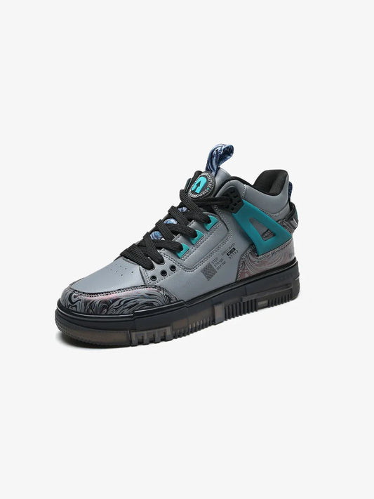 Grey Mid Top Premium Flat Sole Sneakers For Men