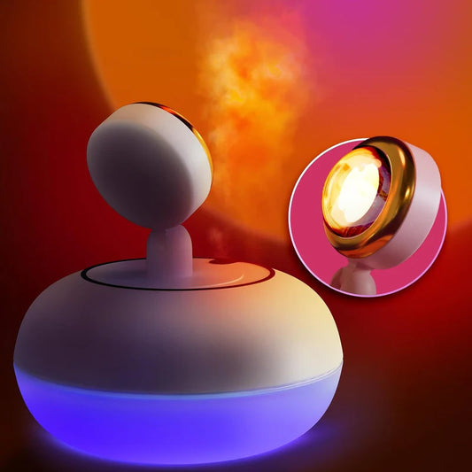 Dual Function Sunset Lamp and Humidifier with 360° Rotating Head and Multiple Mist Levels